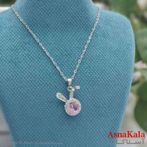 گردنبند دخترانه پینترستی استیل مدل خرگوش صورتی کد GNB161470W