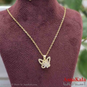 گردنبند چرخشی دخترانه شیک استیل مدل پروانه نگینی کد GNB161484W