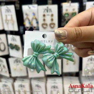 گوشواره استیل  فانتزی دخترانه مدل پاپیون سبز کد GSH151309W