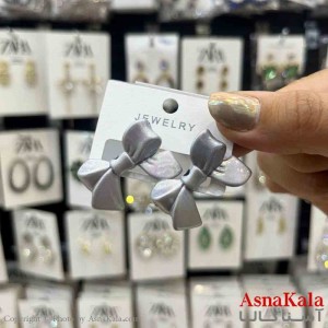 گوشواره استیل  فانتزی دخترانه مدل پاپیون خاکستری کد GSH151312W