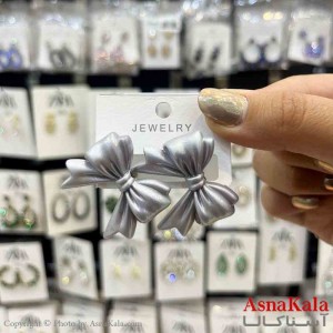 گوشواره استیل  فانتزی دخترانه مدل پاپیون خاکستری کد GSH151315W