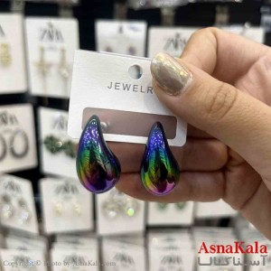 گوشواره استیل  فانتزی دخترانه مدل اشک آبرنگی کد GSH151317W