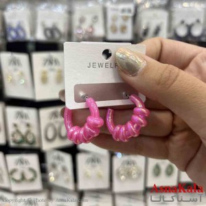 گوشواره استیل  فانتزی دخترانه مدل گرد صورتی کد GSH151325W