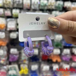 گوشواره استیل  فانتزی دخترانه مدل گرد بنفش کد GSH151326W