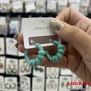 گوشواره استیل  فانتزی دخترانه مدل گرد سبز کد GSH151327W
