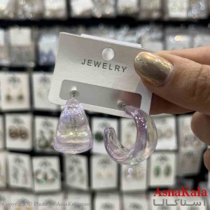 گوشواره استیل  فانتزی دخترانه مدل گرد شیشه ای کد GSH151333W