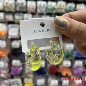 گوشواره استیل  فانتزی دخترانه مدل گرد شیشه ای زرد کد GSH151336W