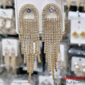 گوشواره استیل شیک دخترانه مدل آویز نگینی کد GSH151344W