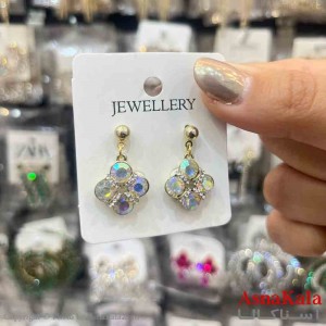 گوشواره استیل شیک دخترانه مدل آویز نگین رنگی  کد GSH151347W