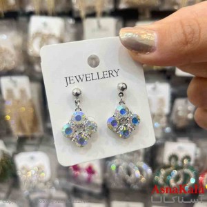 گوشواره استیل شیک دخترانه مدل آویز نگین آبی  کد GSH151348W