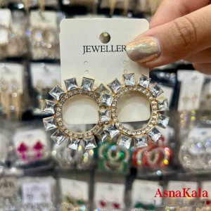 گوشواره استیل شیک دخترانه مدل گرد نگین سفید  کد GSH151358W