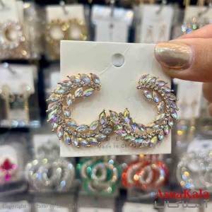 گوشواره استیل شیک دخترانه مدل برگ نگینی  کد GSH151360W