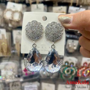 گوشواره استیل شیک دخترانه مدل اشک نگین سفید  کد GSH151363W