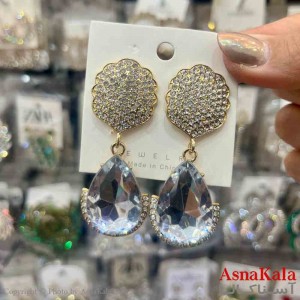 گوشواره استیل شیک دخترانه مدل اشک نگین نقره ای کد GSH151365W