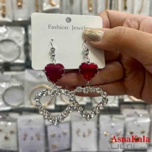 گوشواره استیل شیک دخترانه مدل قلب نگین قرمز کد GSH151367W