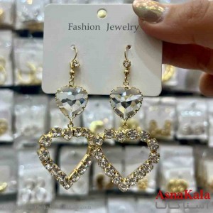 گوشواره استیل شیک دخترانه مدل قلب نگین سفید کد GSH151369W