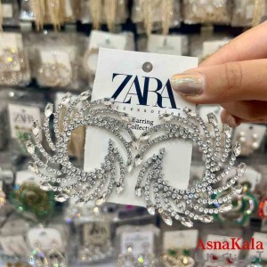 گوشواره استیل شیک دخترانه مدل هلالی نگین سفید کد GSH151374W