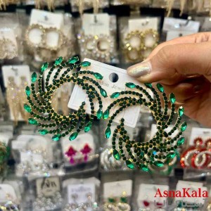 گوشواره استیل شیک دخترانه مدل هلالی نگین سبز کد GSH151375W
