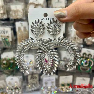 گوشواره استیل شیک دخترانه مدل هلالی نگینی کد GSH151376W