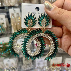 گوشواره استیل شیک دخترانه مدل هلالی نگین درخشان کد GSH151377W