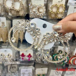گوشواره استیل شیک دخترانه مدل حلقه ای نگین طلایی کد GSH151382W