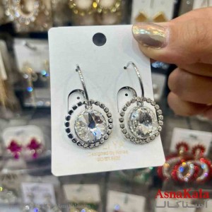 گوشواره استیل شیک دخترانه مدل آویز گرد نگینی  کد GSH151384W