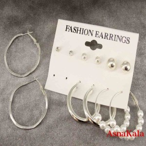 گوشواره زنانه استیل پک 6جفتی مدل مینیمال نقره ای کد GSH151396W