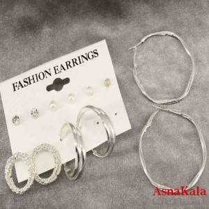 گوشواره زنانه استیل پک 6جفتی مدل حلقه ای نقره ای کد GSH151399W