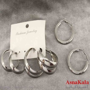 گوشواره زنانه استیل پک 3جفتی مدل حلقه ای  کد GSH151400W