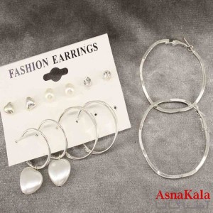گوشواره زنانه استیل پک 6جفتی مدل آویزی مینیمال  کد GSH151402W