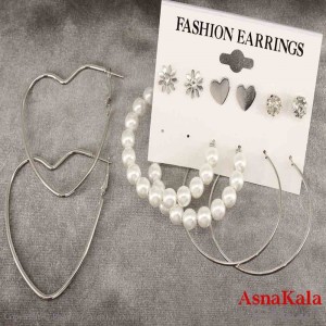 گوشواره زنانه استیل پک 6جفتی مدل آویزی مینیمال  کد GSH151403W