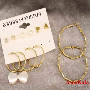 گوشواره زنانه استیل پک 6جفتی مدل آویزی طلایی  کد GSH151405W