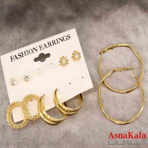 گوشواره زنانه استیل پک 6جفتی مدل مینیمال طلایی  کد GSH151406W