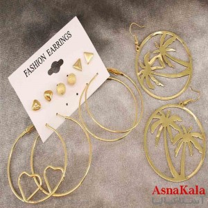 گوشواره زنانه استیل پک 6جفتی مدل طلایی  کد GSH151408W