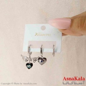 گوشواره زنانه استیل پک 3تایی مدل حلقه ای نقره ای  کد GSH151410W