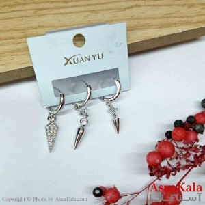 گوشواره زنانه استیل پک 3تایی مدل حلقه ای آویزی  کد GSH151411W