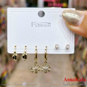 گوشواره زنانه استیل پک 3جفتی مدل مینیمال  کد GSH151413W