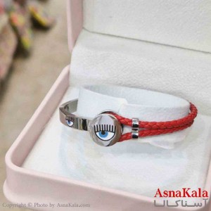 دستبند دخترانه پینترستی استیل مدل بند چرمی چشم زخم کد DSB181014W
