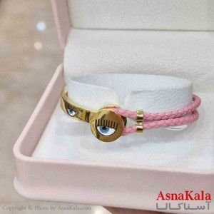 دستبند دخترانه پینترستی استیل مدل بند چرمی چشم زخم کد DSB181015W