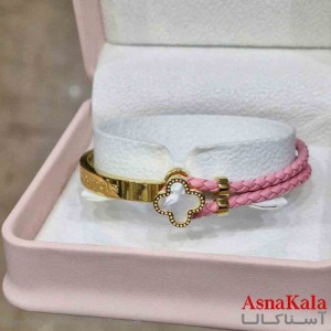 دستبند دخترانه پینترستی استیل مدل بند چرمی ونکلیف کد DSB181018W