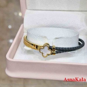 دستبند دخترانه پینترستی استیل مدل بند چرمی ونکلیف کد DSB181019W