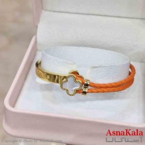 دستبند دخترانه پینترستی استیل مدل بند چرمی ونکلیف کد DSB181020W