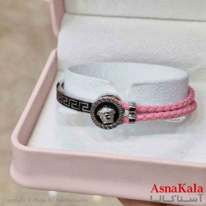 دستبند دخترانه پینترستی استیل مدل بند چرمی ورساچه کد DSB181021W