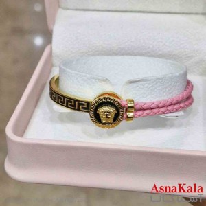 دستبند دخترانه پینترستی استیل مدل بند چرمی ورساچه کد DSB181022W