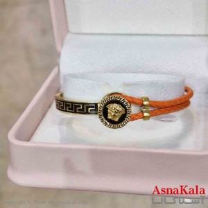 دستبند دخترانه پینترستی استیل مدل بند چرمی ورساچه کد DSB181023W