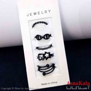 انگشتر مینیمال پکی زنانه 5عددی  استیل فری سایز مشکی کد ANG19779W