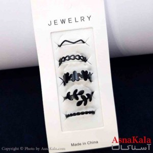 انگشتر مینیمال پکی زنانه 5عددی  استیل فری سایز مشکی کد ANG19780W