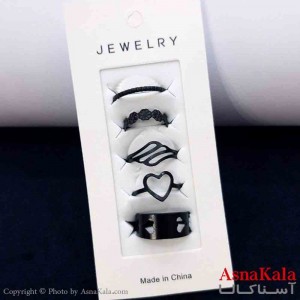 انگشتر مینیمال پکی زنانه 5عددی  استیل فری سایز مشکی کد ANG19781W