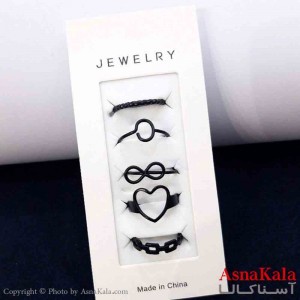 انگشتر مینیمال پکی زنانه 5عددی  استیل فری سایز مشکی کد ANG19783W