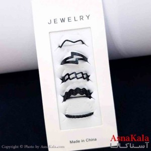 انگشتر مینیمال پکی زنانه 5عددی  استیل فری سایز مشکی کد ANG19784W